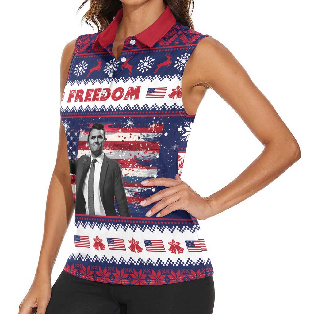 Freedom Charlie Kirk Tribute Christmas Women Sleeveless Polo Shirt American Flag - Wonder Print Shop