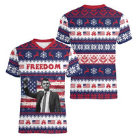 Freedom Charlie Kirk Tribute Christmas Women V-Neck T-Shirt American Flag - Wonder Print Shop