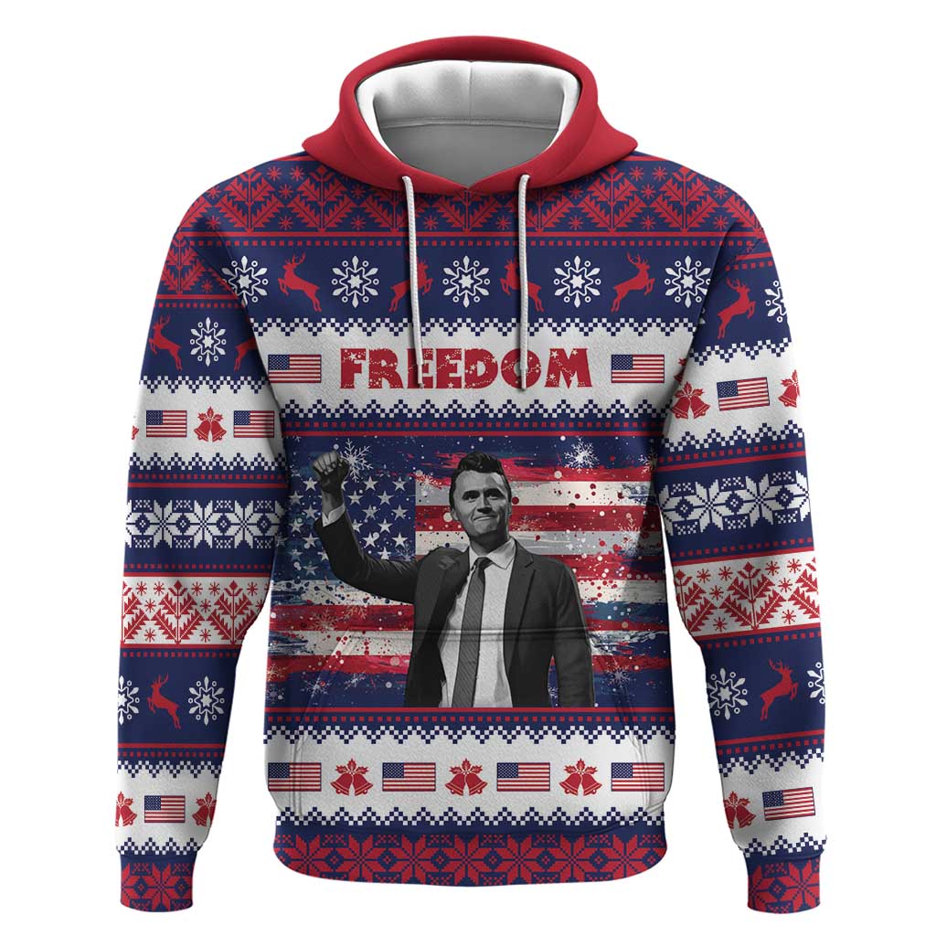 Freedom Charlie Kirk Tribute Christmas Zip Hoodie American Flag - Wonder Print Shop