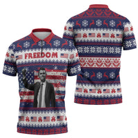 Freedom Charlie Kirk Tribute Christmas Zipper Polo Shirt American Flag - Wonder Print Shop