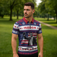 Freedom Charlie Kirk Tribute Christmas Zipper Polo Shirt American Flag - Wonder Print Shop