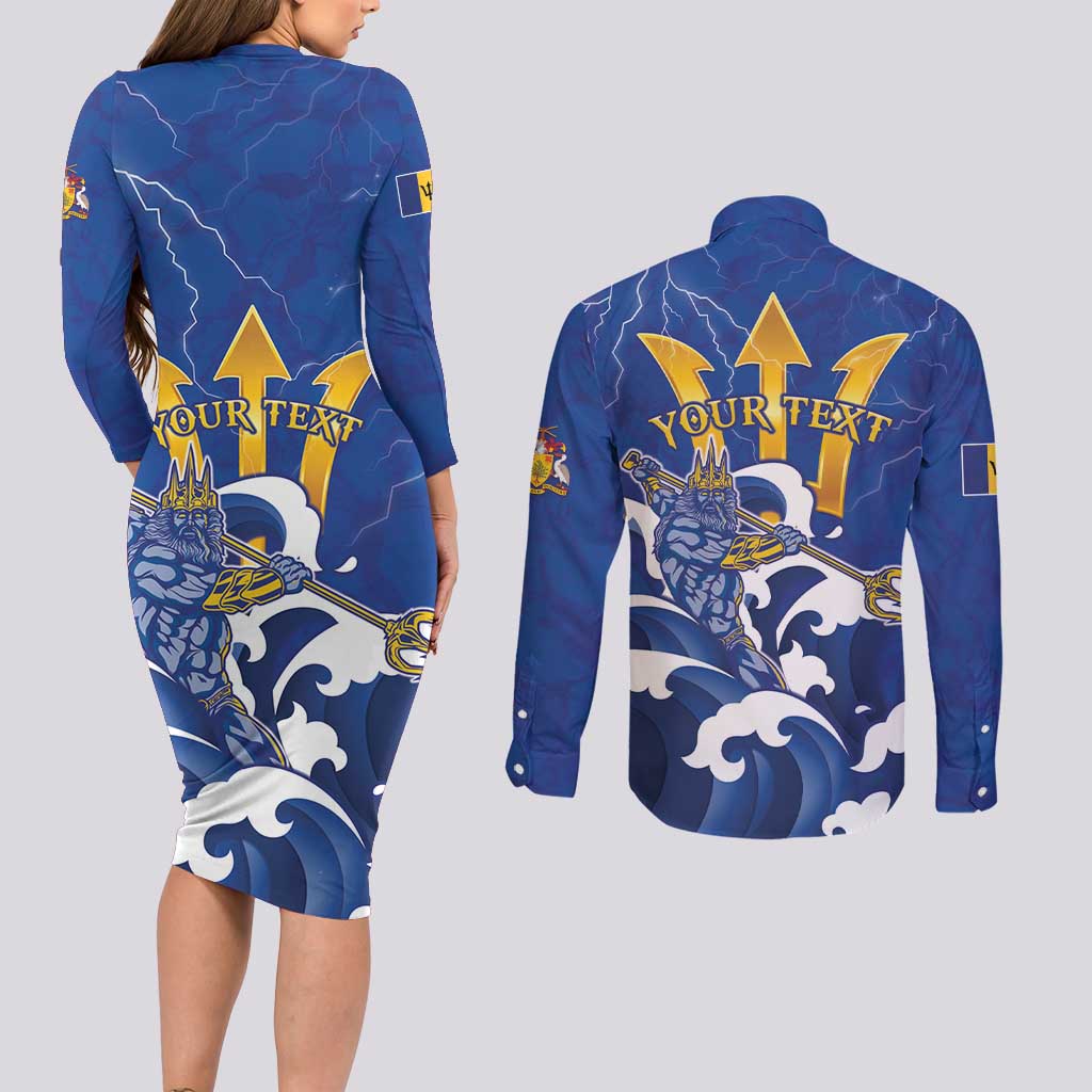 Personalized Barbados Couples Matching Long Sleeve Bodycon Dress and Long Sleeve Button Shirt Poseidon Trident