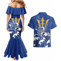 Personalized Barbados Couples Matching Mermaid Dress and Hawaiian Shirt Poseidon Trident