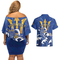 Personalized Barbados Couples Matching Off Shoulder Short Dress and Hawaiian Shirt Poseidon Trident
