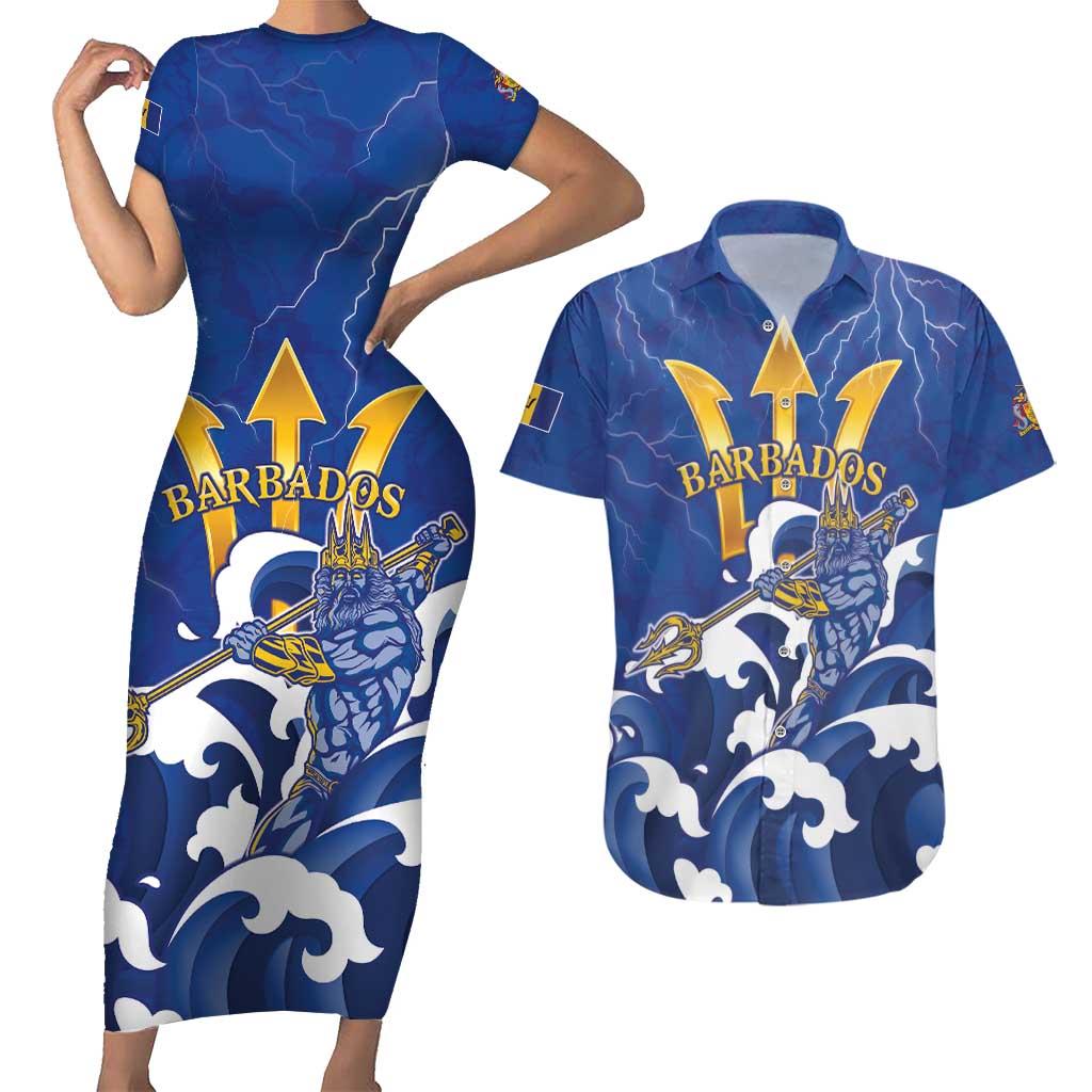 Personalized Barbados Couples Matching Short Sleeve Bodycon Dress and Hawaiian Shirt Poseidon Trident