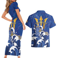Personalized Barbados Couples Matching Short Sleeve Bodycon Dress and Hawaiian Shirt Poseidon Trident