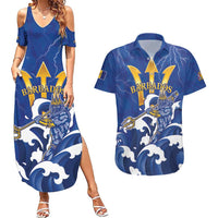 Personalized Barbados Couples Matching Summer Maxi Dress and Hawaiian Shirt Poseidon Trident