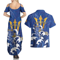 Personalized Barbados Couples Matching Summer Maxi Dress and Hawaiian Shirt Poseidon Trident