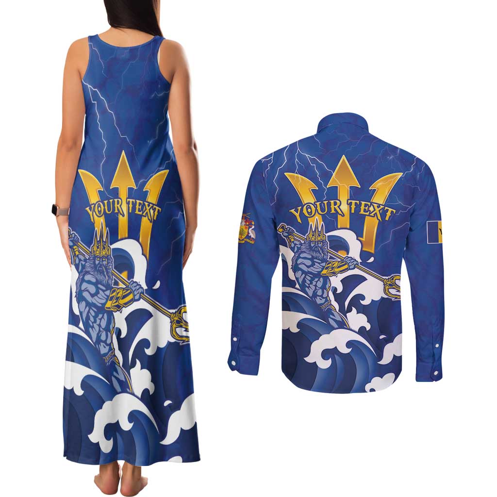 Personalized Barbados Couples Matching Tank Maxi Dress and Long Sleeve Button Shirt Poseidon Trident