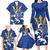 Personalized Barbados Family Matching Long Sleeve Bodycon Dress and Hawaiian Shirt Poseidon Trident