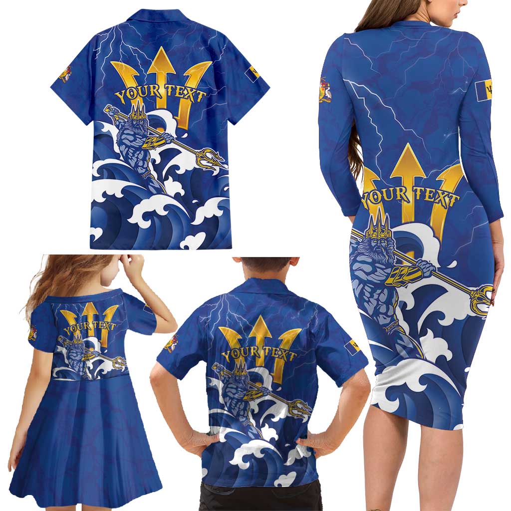 Personalized Barbados Family Matching Long Sleeve Bodycon Dress and Hawaiian Shirt Poseidon Trident