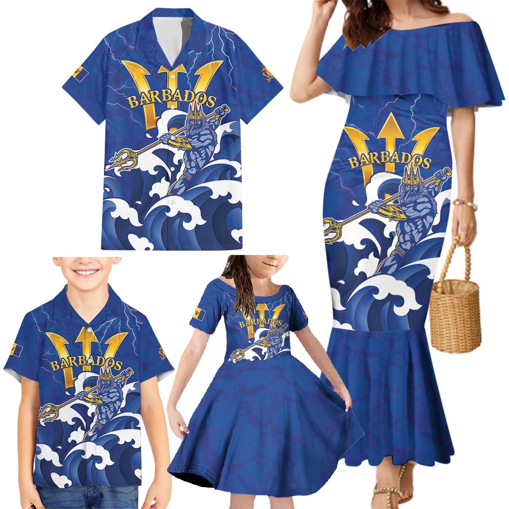 Personalized Barbados Family Matching Mermaid Dress and Hawaiian Shirt Poseidon Trident