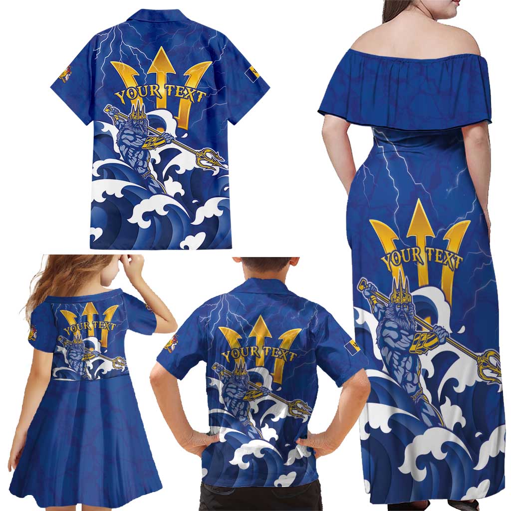 Personalized Barbados Family Matching Off Shoulder Maxi Dress and Hawaiian Shirt Poseidon Trident