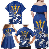 Personalized Barbados Family Matching Off Shoulder Maxi Dress and Hawaiian Shirt Poseidon Trident