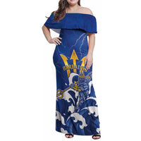 Personalized Barbados Family Matching Off Shoulder Maxi Dress and Hawaiian Shirt Poseidon Trident