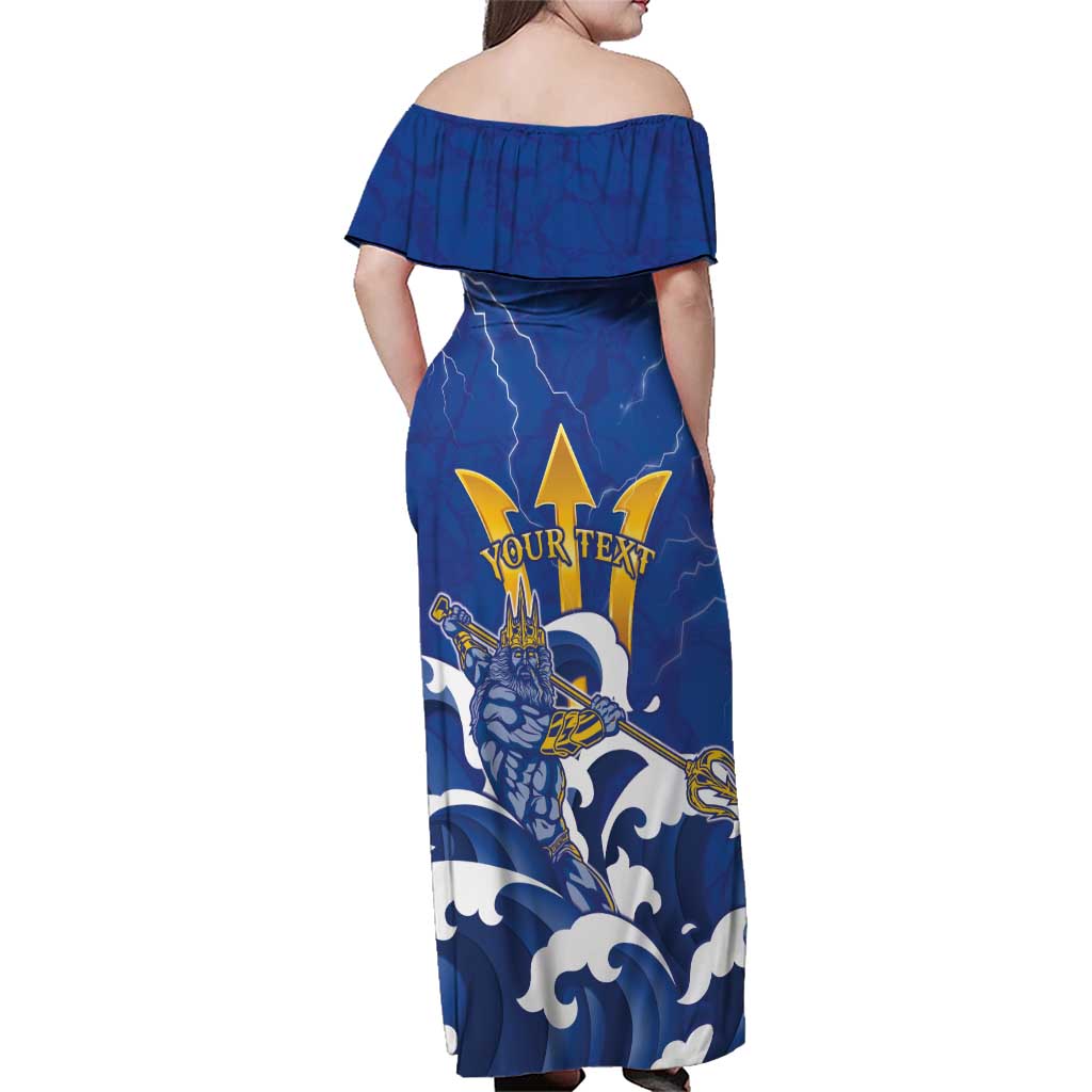Personalized Barbados Family Matching Off Shoulder Maxi Dress and Hawaiian Shirt Poseidon Trident