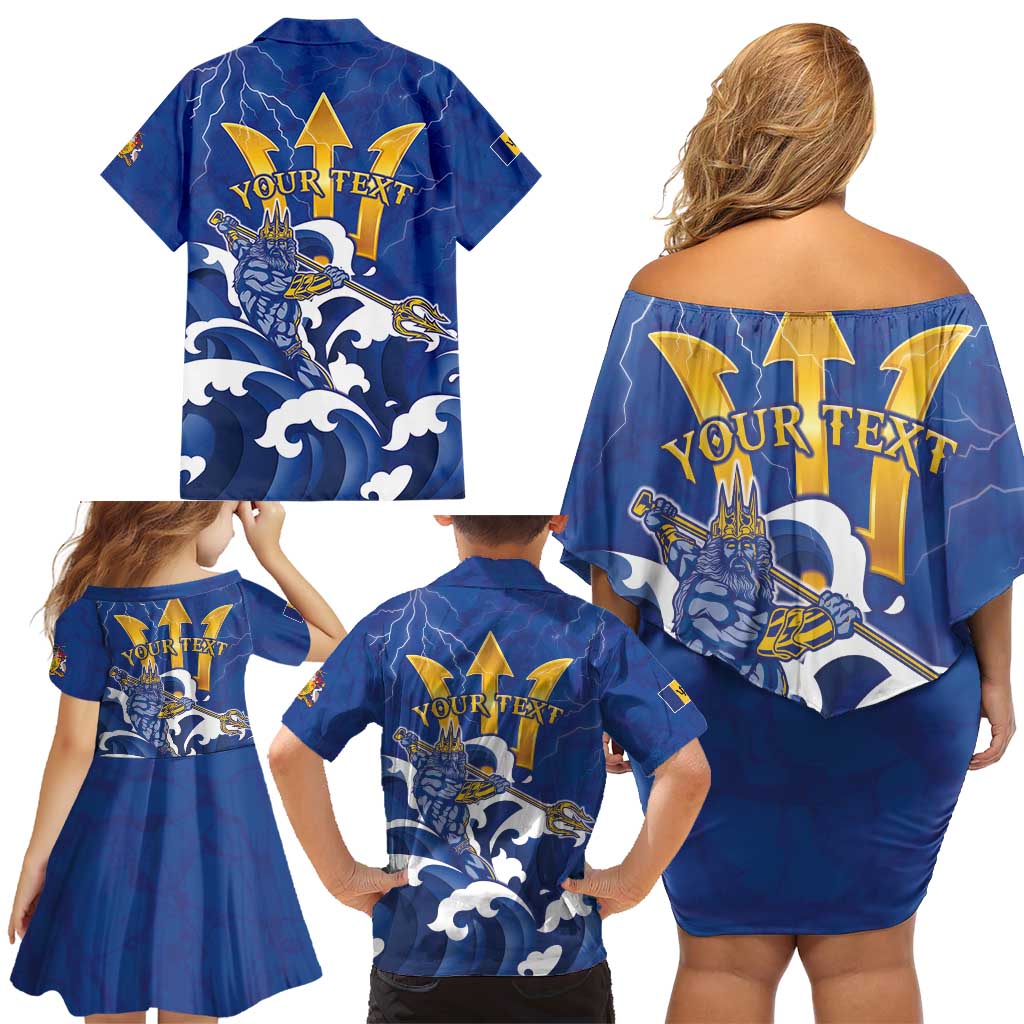 Personalized Barbados Family Matching Off Shoulder Short Dress and Hawaiian Shirt Poseidon Trident