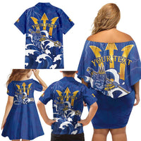 Personalized Barbados Family Matching Off Shoulder Short Dress and Hawaiian Shirt Poseidon Trident