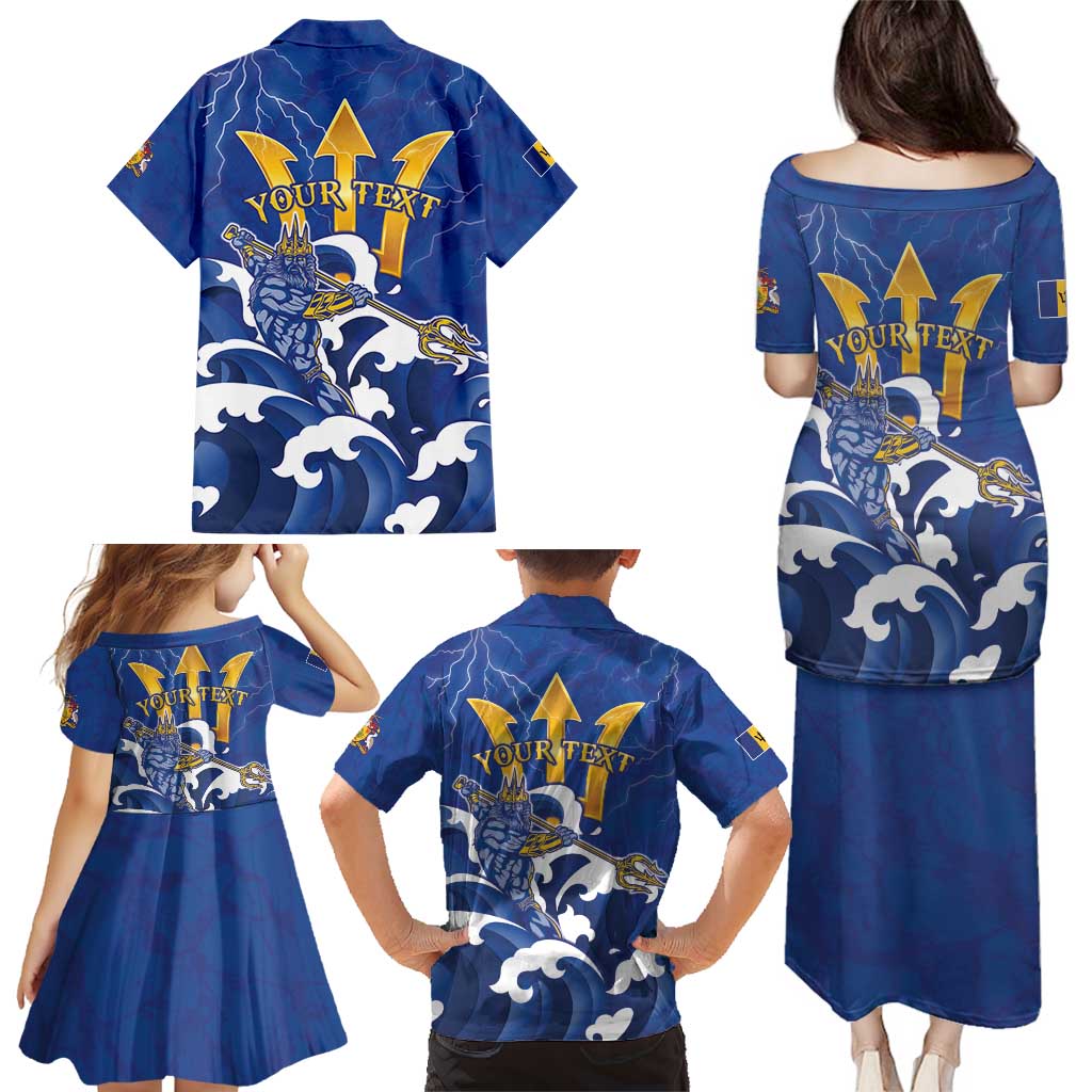 Personalized Barbados Family Matching Puletasi and Hawaiian Shirt Poseidon Trident