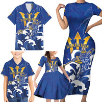 Personalized Barbados Family Matching Short Sleeve Bodycon Dress and Hawaiian Shirt Poseidon Trident