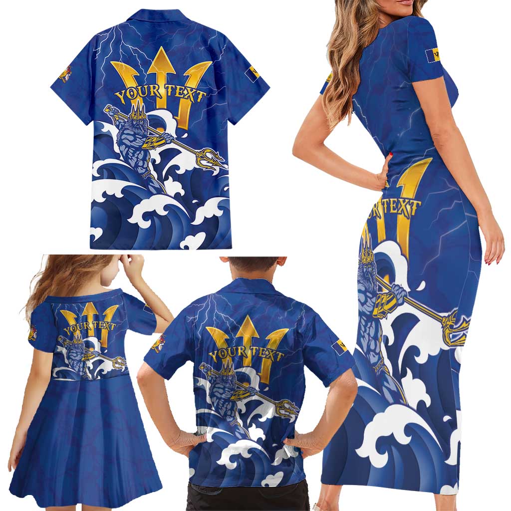 Personalized Barbados Family Matching Short Sleeve Bodycon Dress and Hawaiian Shirt Poseidon Trident