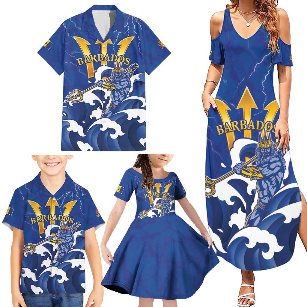 Personalized Barbados Family Matching Summer Maxi Dress and Hawaiian Shirt Poseidon Trident