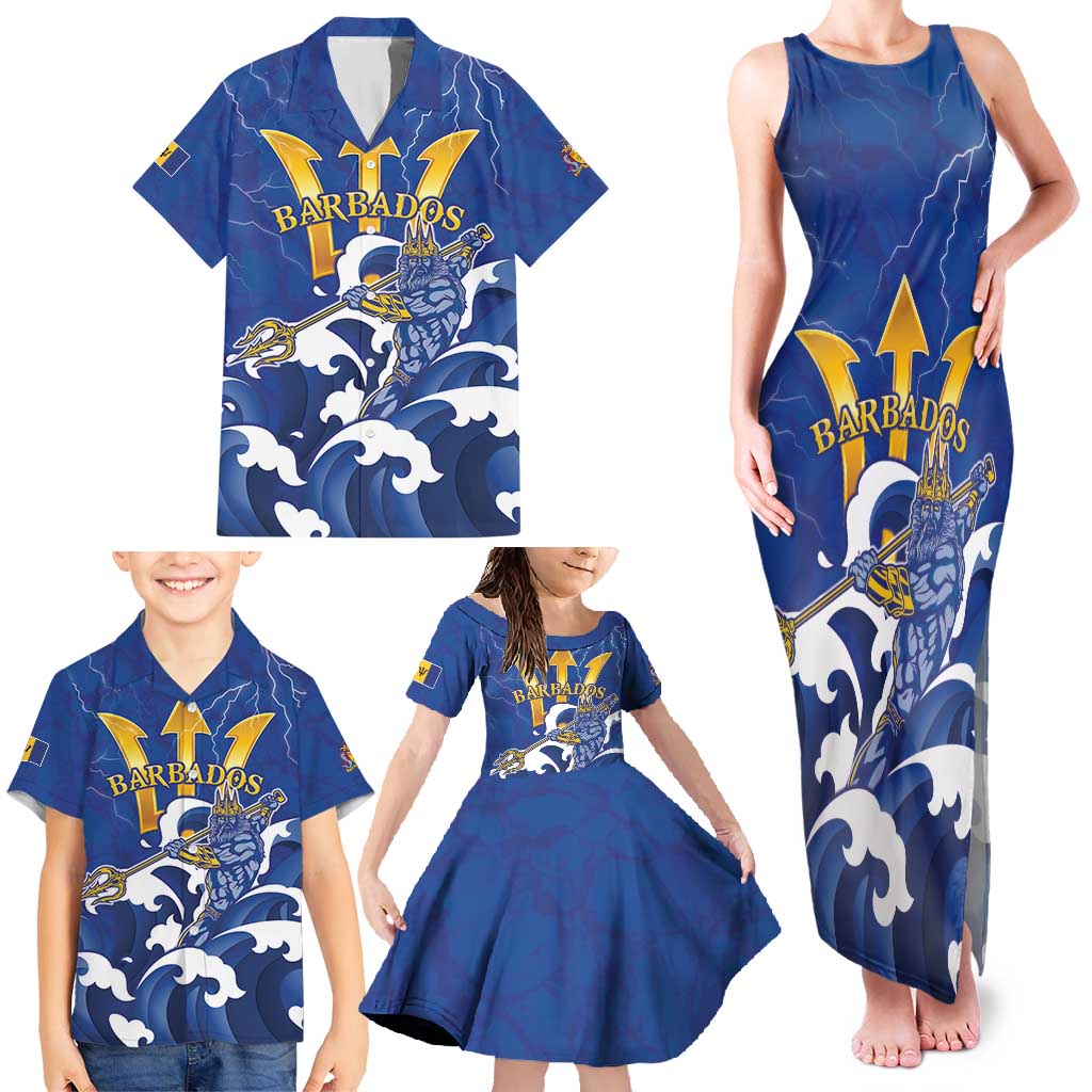 Personalized Barbados Family Matching Tank Maxi Dress and Hawaiian Shirt Poseidon Trident