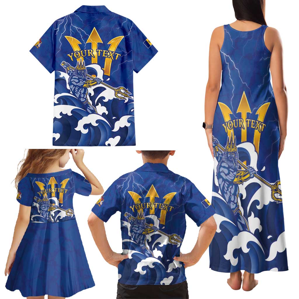 Personalized Barbados Family Matching Tank Maxi Dress and Hawaiian Shirt Poseidon Trident
