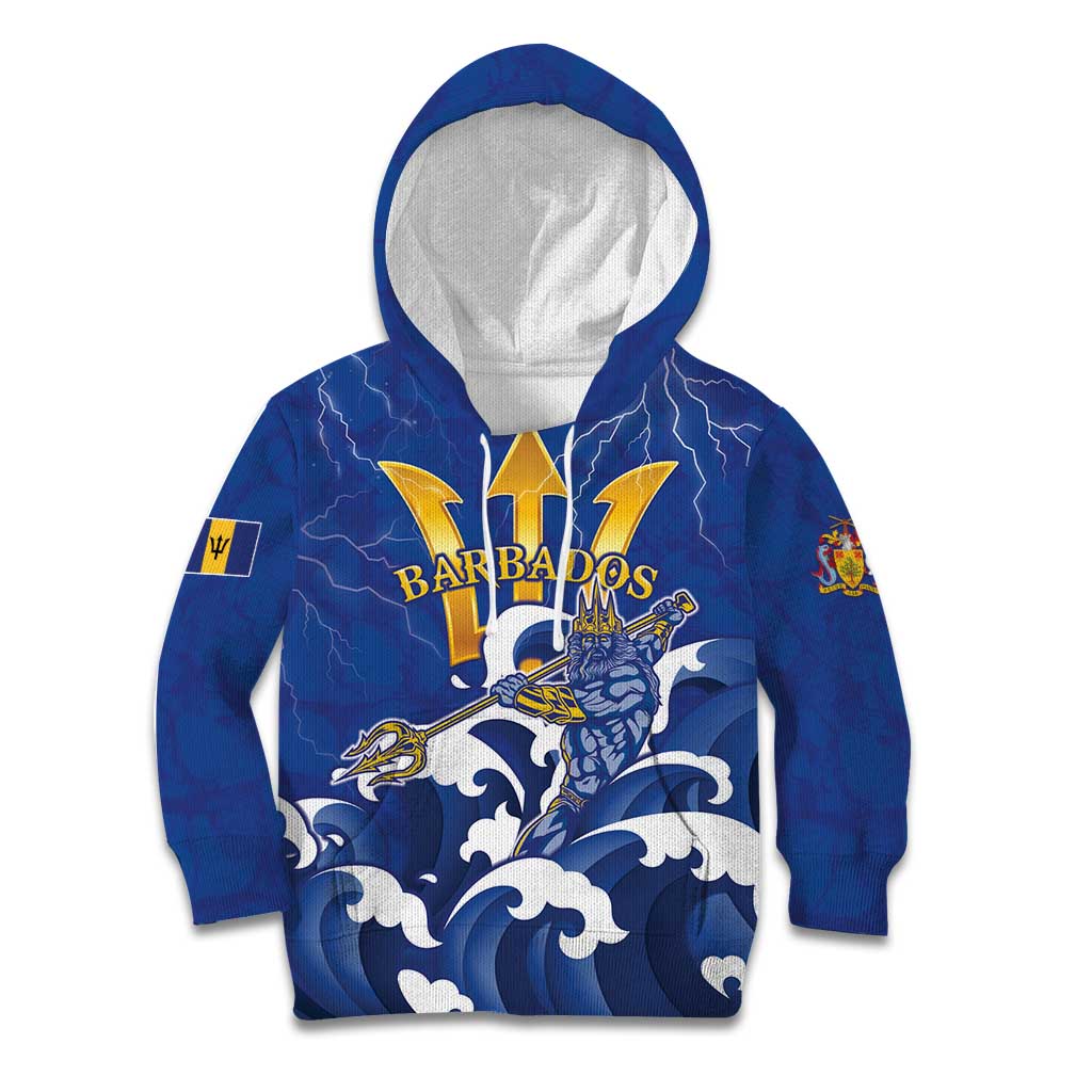 Personalized Barbados Kid Hoodie Poseidon Trident