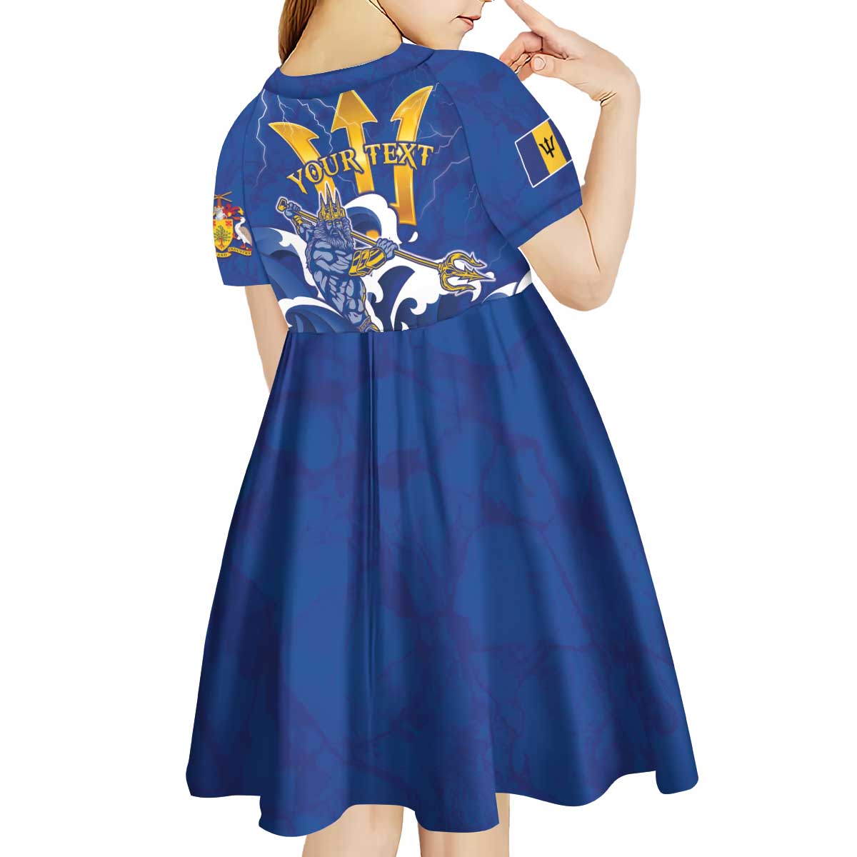 Personalized Barbados Kid Short Sleeve Dress Poseidon Trident