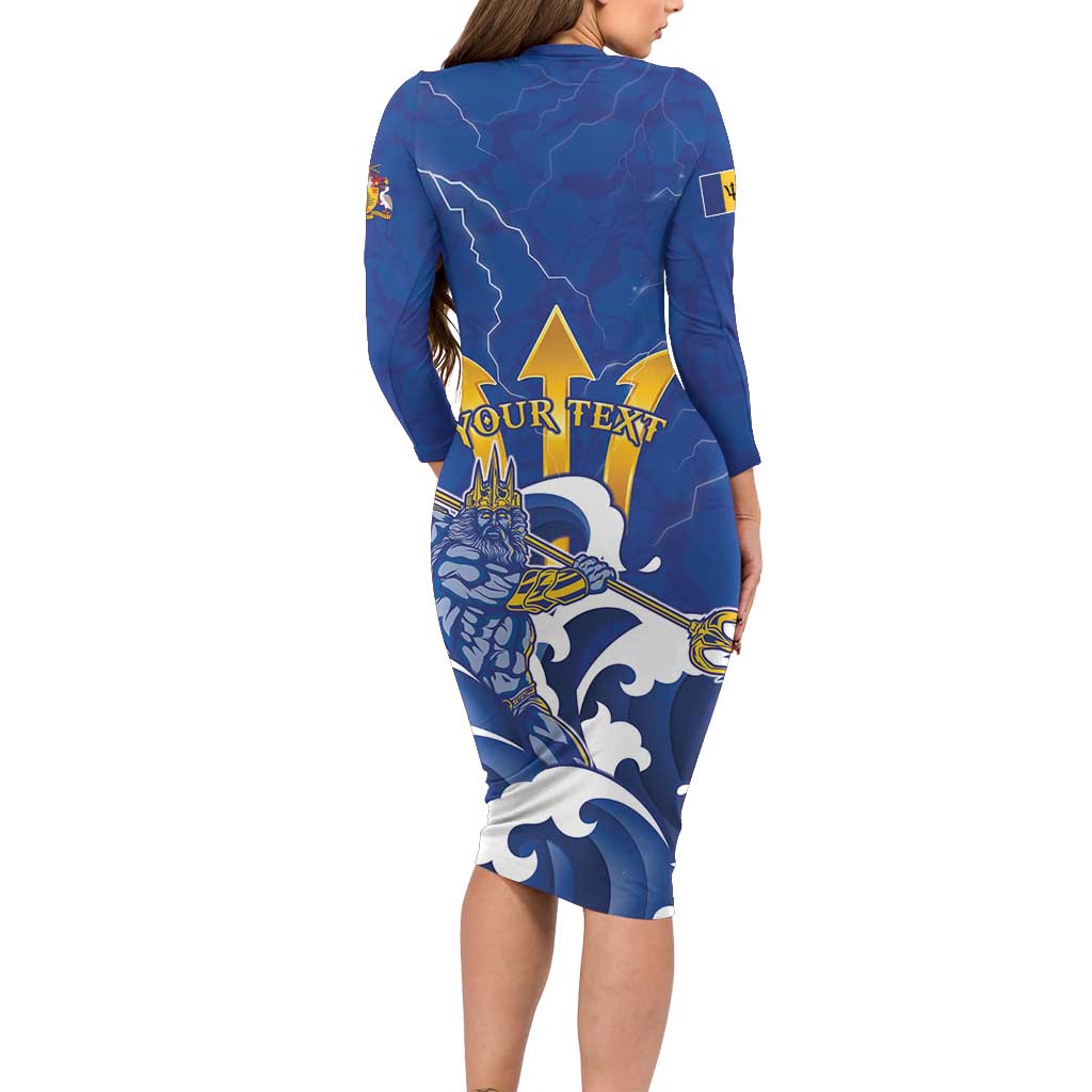 Personalized Barbados Long Sleeve Bodycon Dress Poseidon Trident