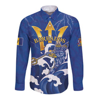 Personalized Barbados Long Sleeve Button Shirt Poseidon Trident