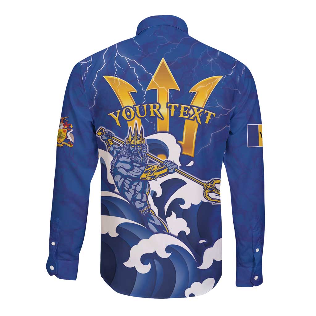 Personalized Barbados Long Sleeve Button Shirt Poseidon Trident