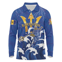 Personalized Barbados Long Sleeve Polo Shirt Poseidon Trident
