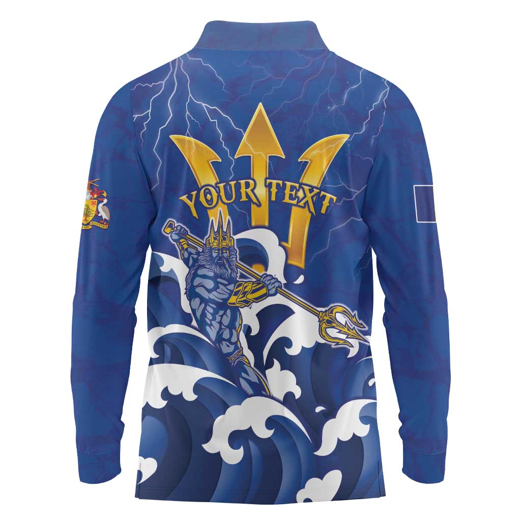 Personalized Barbados Long Sleeve Polo Shirt Poseidon Trident