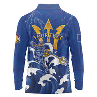 Personalized Barbados Long Sleeve Polo Shirt Poseidon Trident