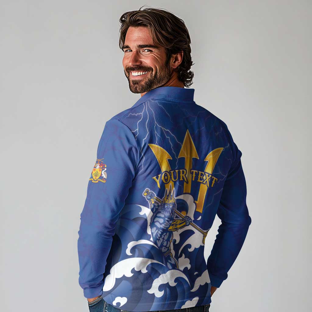 Personalized Barbados Long Sleeve Polo Shirt Poseidon Trident