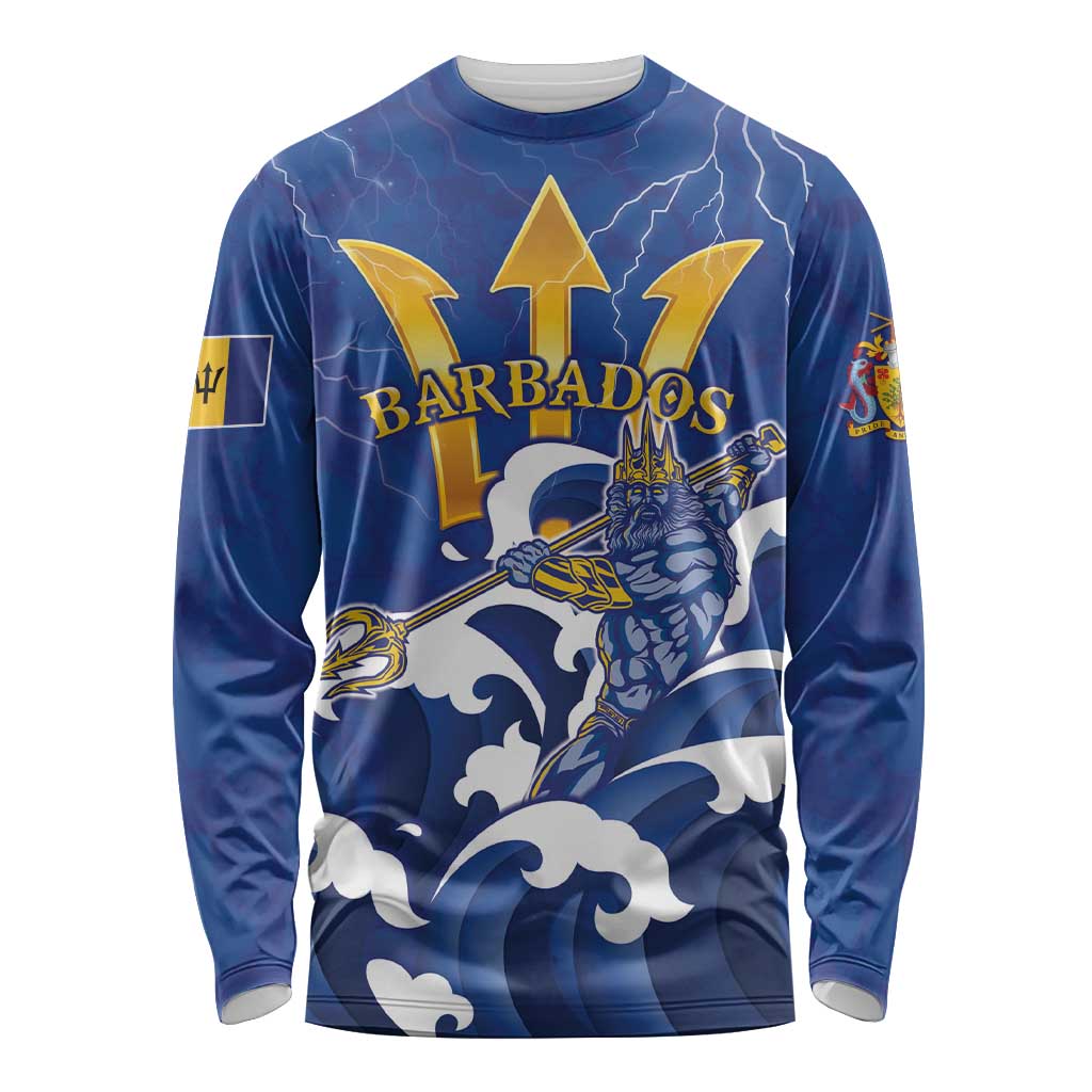 Personalized Barbados Long Sleeve Shirt Poseidon Trident