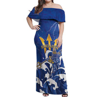 Personalized Barbados Off Shoulder Maxi Dress Poseidon Trident