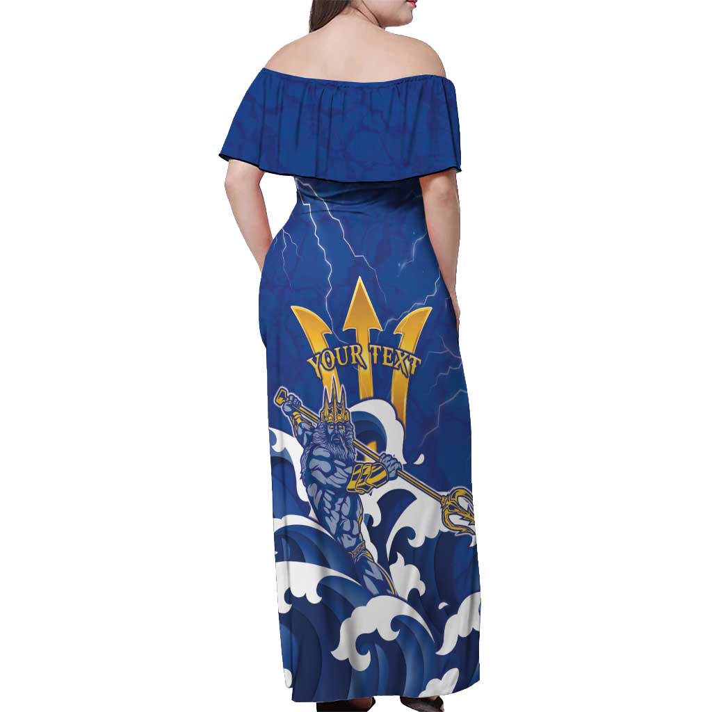 Personalized Barbados Off Shoulder Maxi Dress Poseidon Trident
