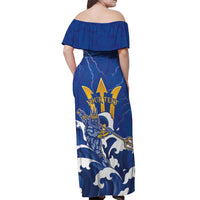 Personalized Barbados Off Shoulder Maxi Dress Poseidon Trident