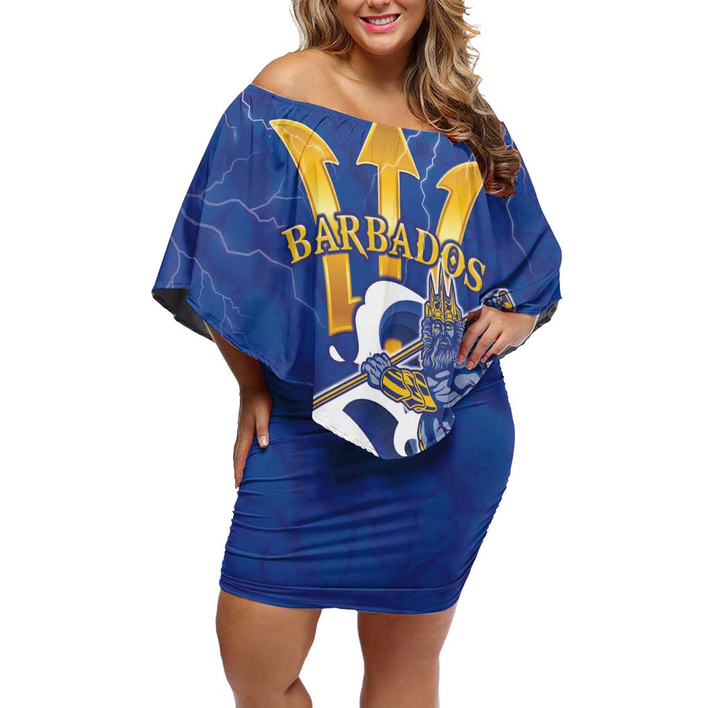 Personalized Barbados Off Shoulder Short Dress Poseidon Trident