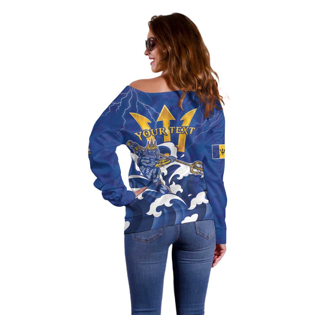 Personalized Barbados Off Shoulder Sweater Poseidon Trident