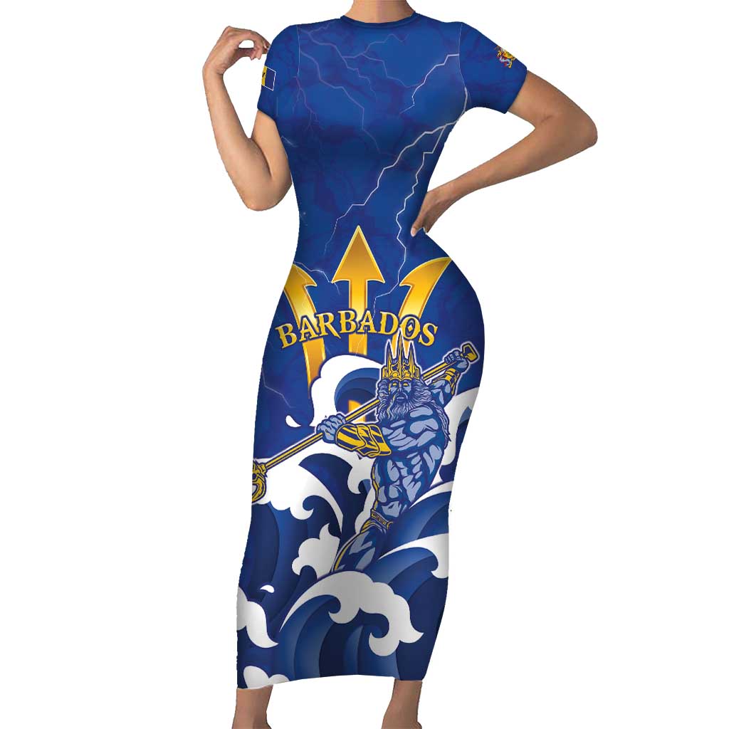 Personalized Barbados Short Sleeve Bodycon Dress Poseidon Trident
