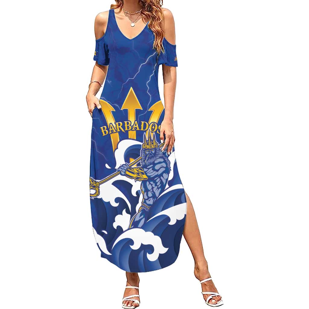 Personalized Barbados Summer Maxi Dress Poseidon Trident