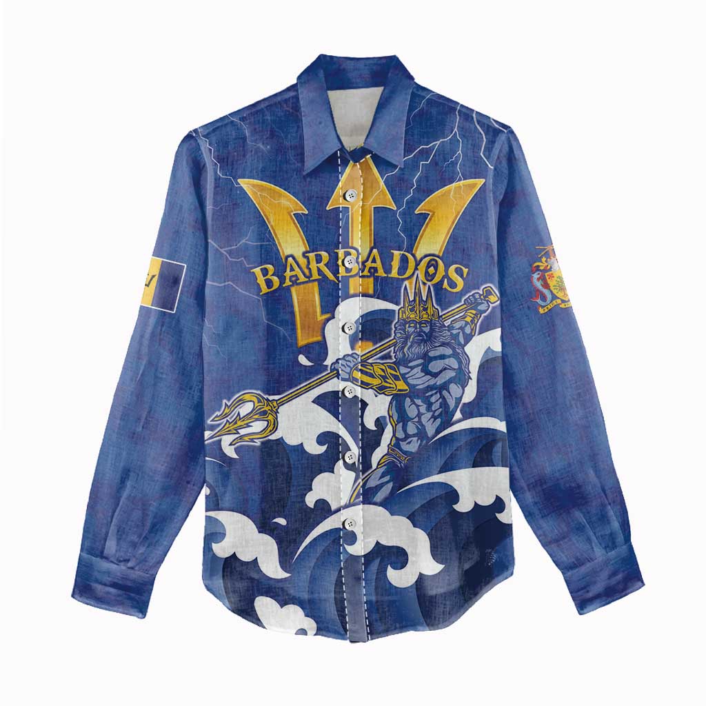 Personalized Barbados Women Casual Shirt Poseidon Trident