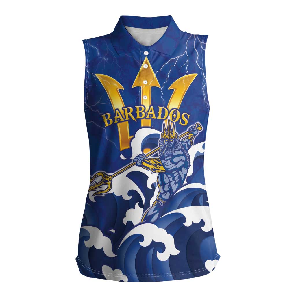 Personalized Barbados Women Sleeveless Polo Shirt Poseidon Trident