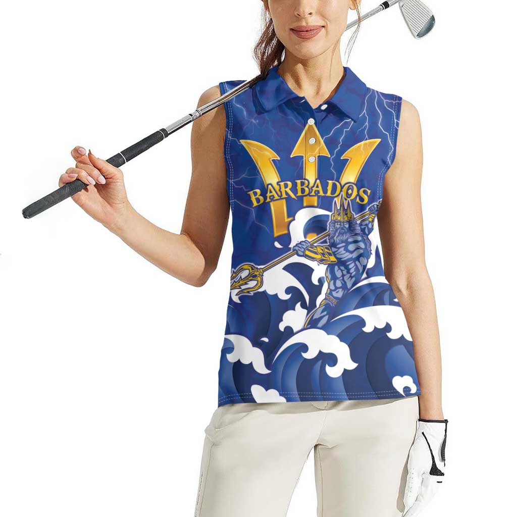Personalized Barbados Women Sleeveless Polo Shirt Poseidon Trident