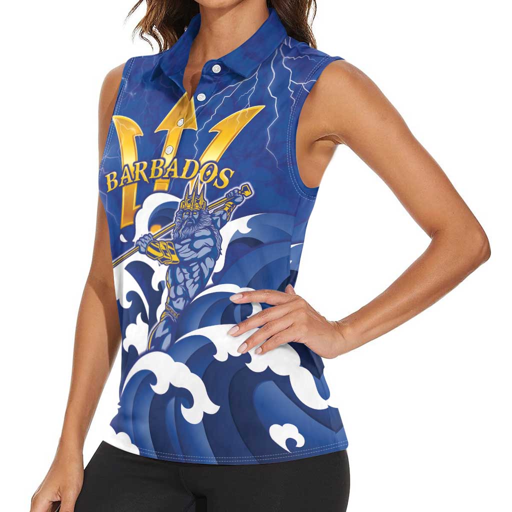 Personalized Barbados Women Sleeveless Polo Shirt Poseidon Trident