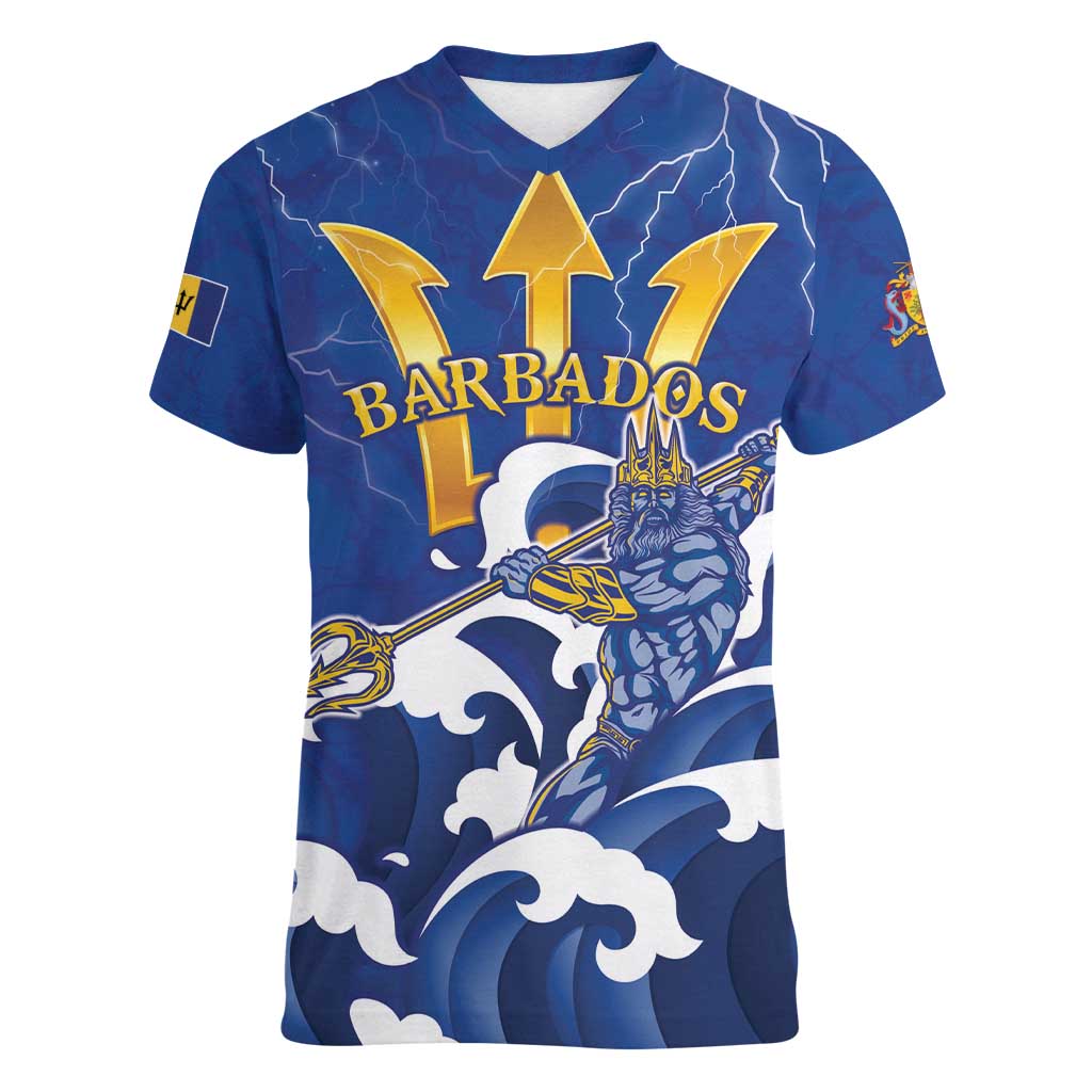 Personalized Barbados Women V-Neck T-Shirt Poseidon Trident